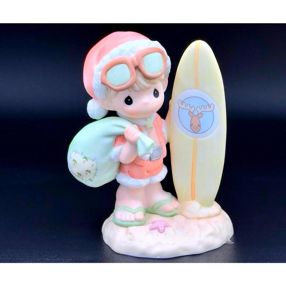 Rare Precious Moments Christmas Santa Surfer Figurine with Surfboard Collectible